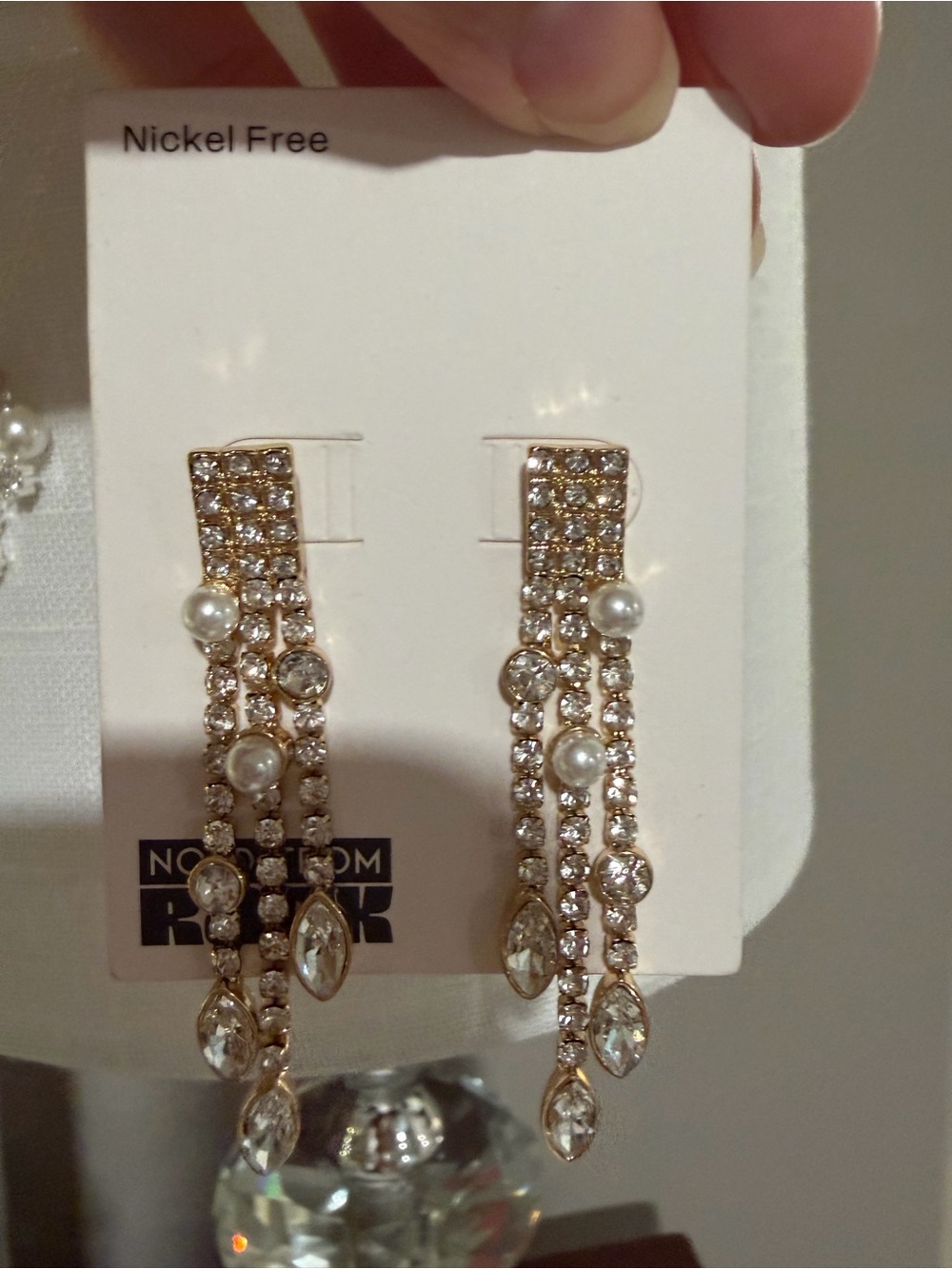 Gold Crystal & Pearl Linear Drop Earrings - Women Jewelry